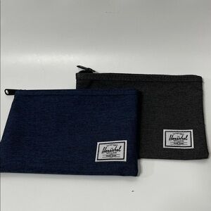 HERSHEL NWOT Pair - Navy & Charcoal Zip Mini Pouches 7.5” X 5.5”